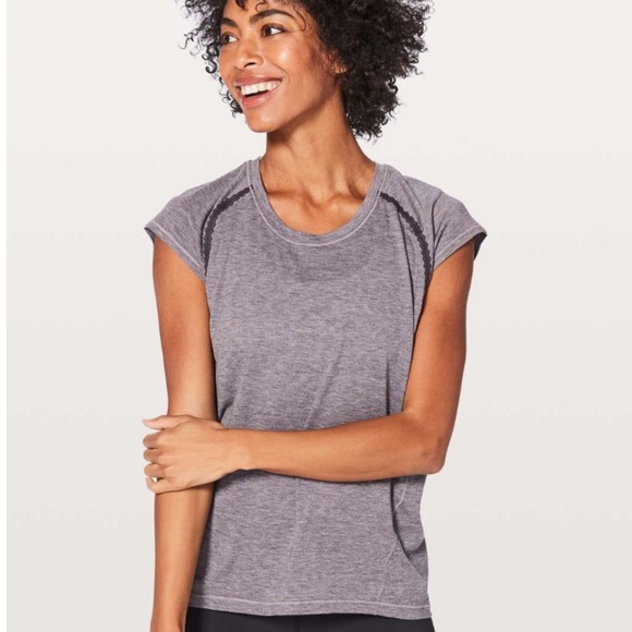 Lululemon 4 Stop Drop & Squat Short Sleeve Shirt ~ Purple Heathered Cap Sleeve - Picture 7 of 7